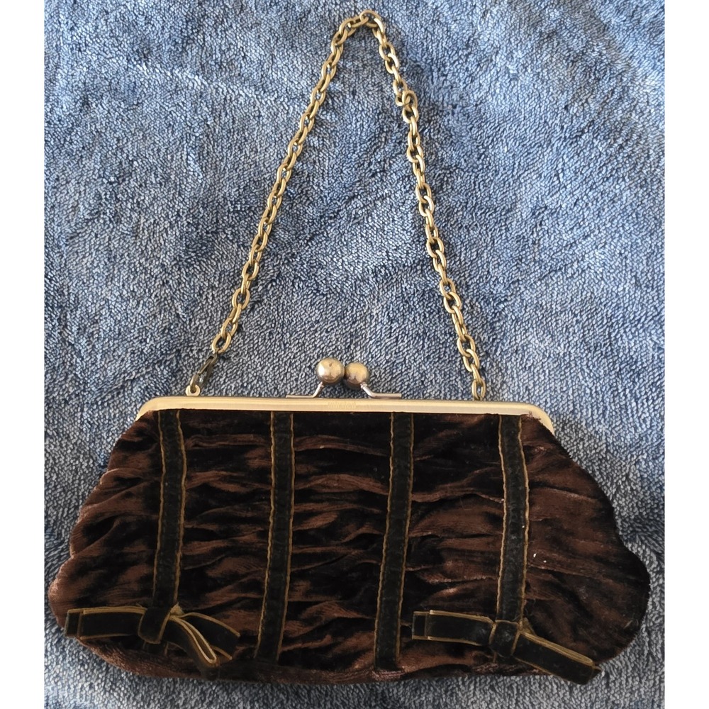 VTG Unlisted Women's Small Brown Velvet Purse Clutch Handbag 4in